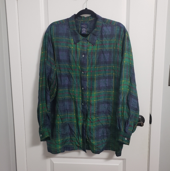 Daniel Hechter Tops - DANIEL HECHTER PARIS 100% Silk Green Plaid Button Down Shirt Top Blouse